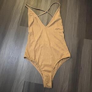 Blue Life Women's Bathing Suit Size Medium Tan Faux Suede Open Back V-Neck